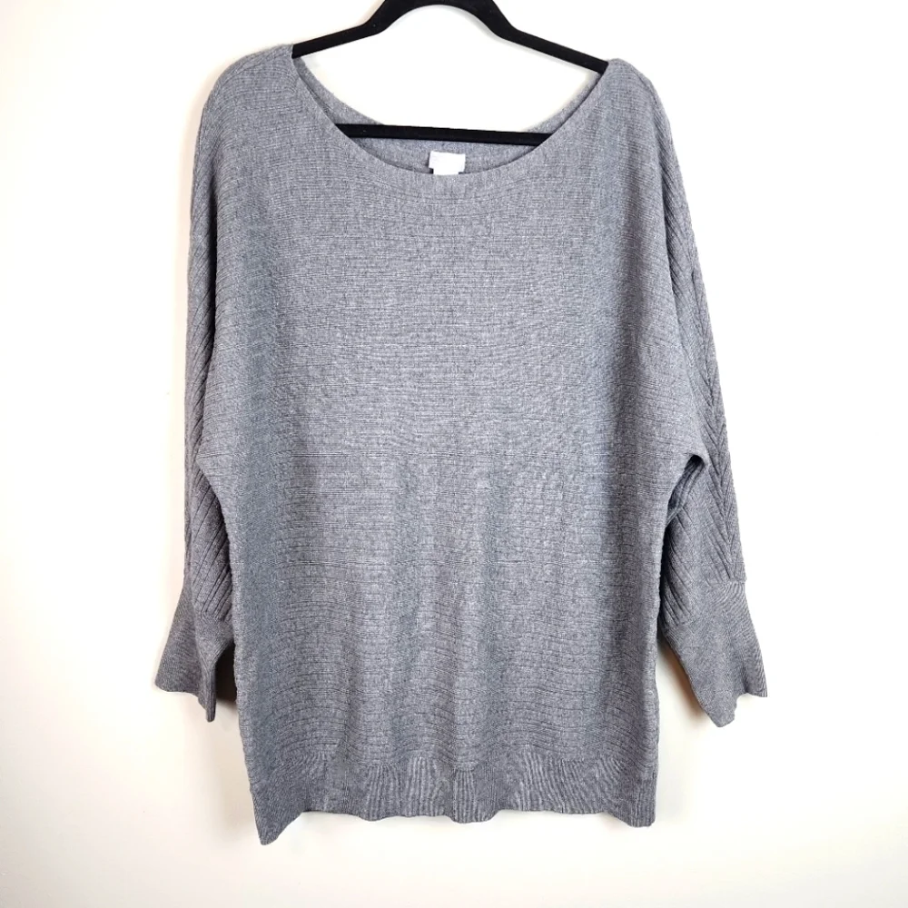 Chico's grey sweater size 3 / XL soft cozy 2 % cashmere